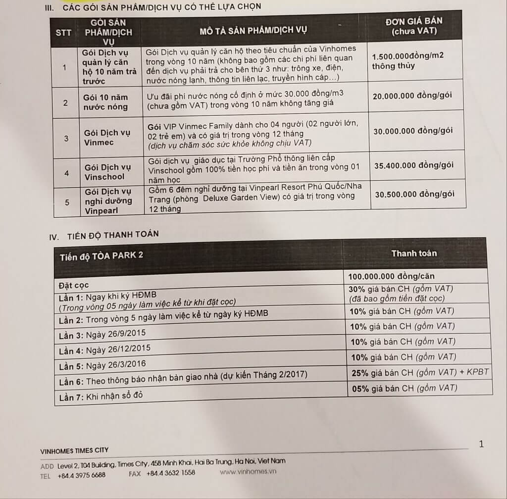 Chính sách bán hàng của Vinhomes
